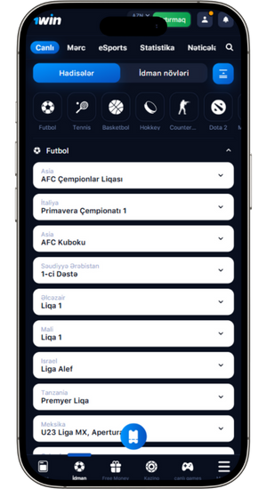 1Win tətbiqində idman tədbirlərinin seçimi