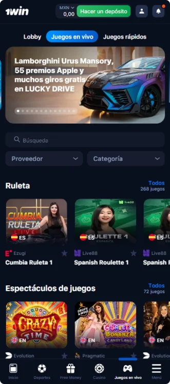 Juegos en vivo 1WinAPK