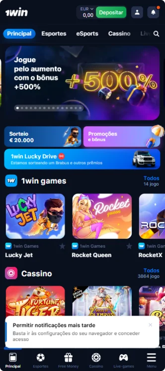 Página inicial 1Win APK